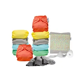 Close Parent Part-time Reusable Birth to Potty Nappy Pack - Unisex Bundle Includes 10 Bamboo Popper Nappies Plus Accessories