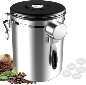 Coffee Canister Airtight 35OZ Large, Coffee Storage Container Stainless Steel Air Tight Coffee Jar with Scoop, Date Tracker and CO2 Release Valve for Beans, Ground, Tea, Flour, Cereal and Sugar, 2.8L