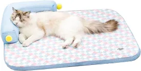 Cooling Cat Bed with Pillow  L-Shaped Sofa Design, Breathable Summer Mat for Kittens & Cats, Machine-Washable Cushion Calming Bed for Persian, Siamese, Small Pets (Blue-21"x15"x4")
