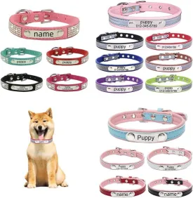 Custom Dog Collar for Girls Boys,Reflective Diamond Soft Personalized Cat Collar with Free Engraved ID Name Tag Phone Number Plate,Customized Metal Adjustable for Small Medium Large Breed
