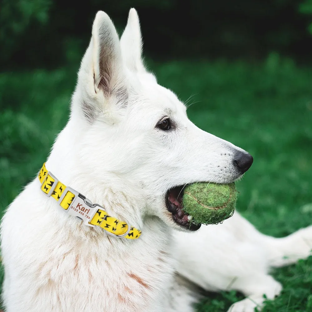 Dog Collar Adjustable for Puppy Dogs S-L - Yellow Lightning Bolts
