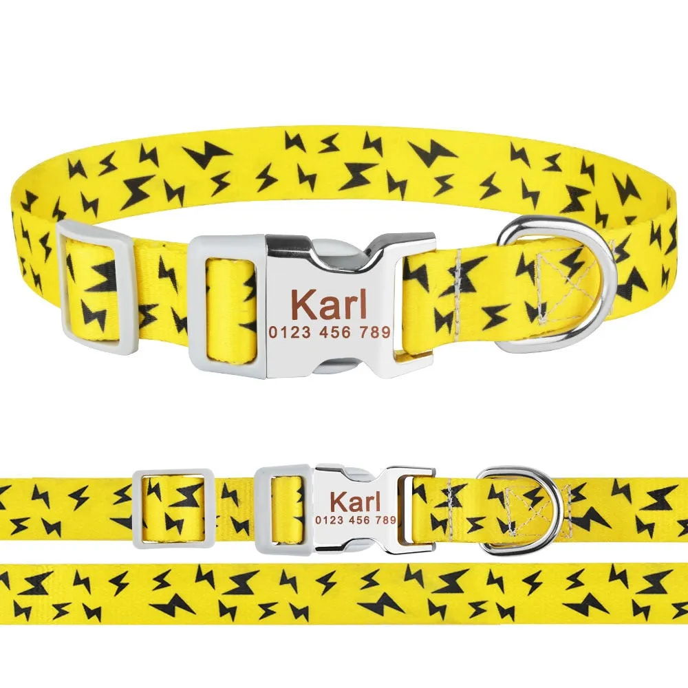 Dog Collar Adjustable for Puppy Dogs S-L - Yellow Lightning Bolts