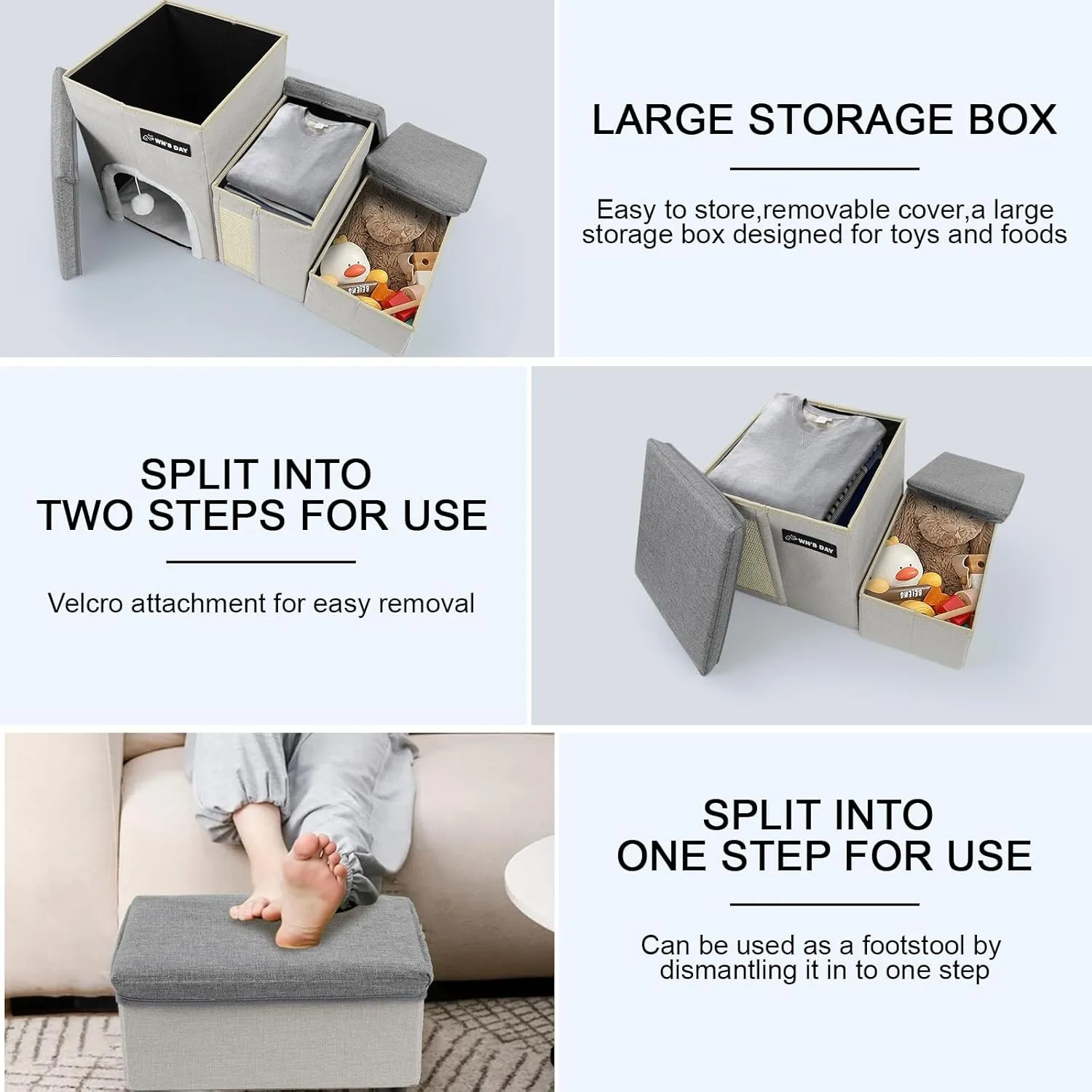 Dog Stairs for Bed Couch Folding with Storage, Dog Stairs for Small Dogs to Get On Bed with Cat Condo, Steps for Large Medium Dogs, Old Cat Pet Stair Steps for High Beds 13" H, Pet Ramp Up to 220LBS