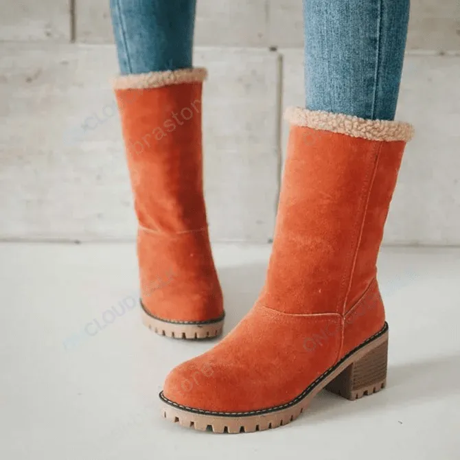 Dyavor Women Fur Square Heels Orthopedic Boots