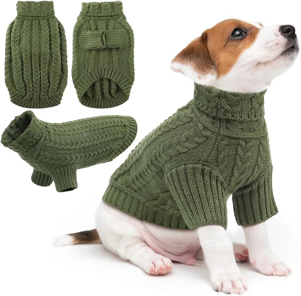 EMUST Large Dog Sweater with Sleeves, Soft Dog Turtleneck for Fall & Winter, DarkGreen XL
