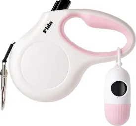 Fida Retractable Dog Leash with Dispenser and Poop Bags, 10 ft Pet Walking Leash for X-Small Dog or Cat up to 18 lbs, Anti-Slip Handle, Tangle Free, Reflective Nylon Tape (XS, White)