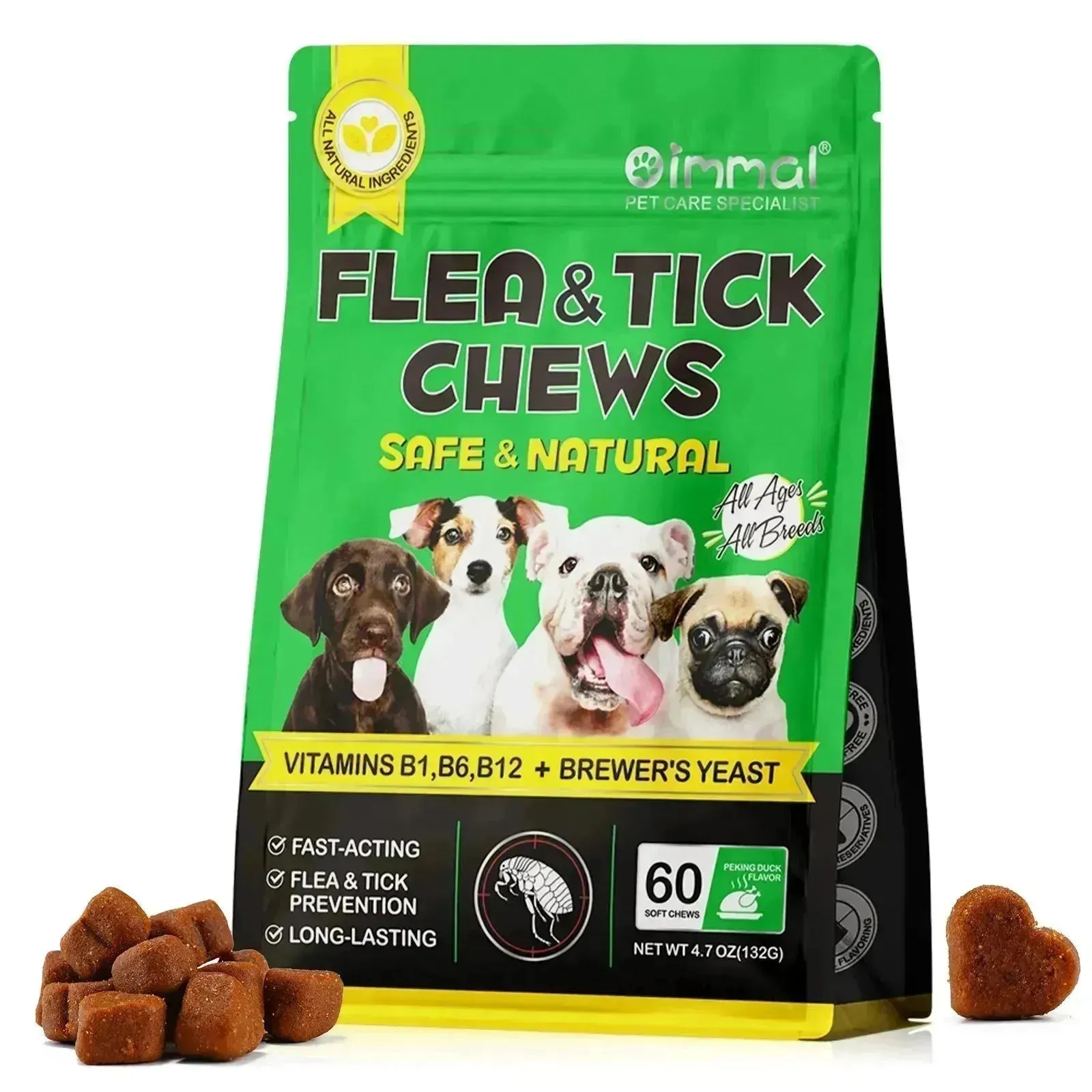 Flea & Tick Prevention for Dogs, 60 Chewables, Natural Fast-Acting