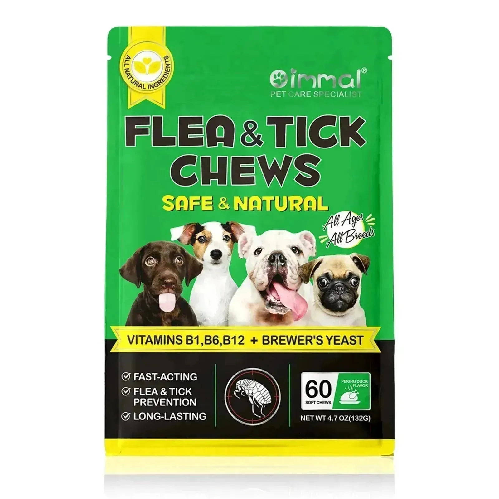 Flea & Tick Prevention for Dogs, 60 Chewables, Natural Fast-Acting