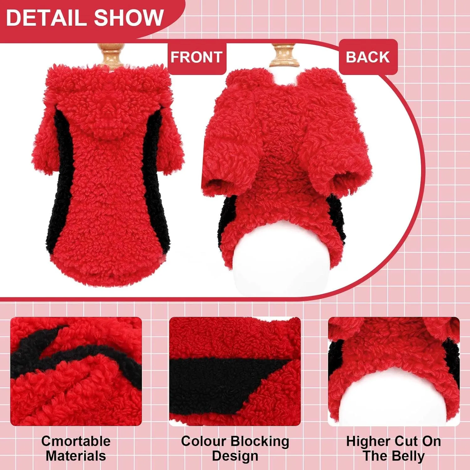 Fleece Dog Sweater, Winter Warm Smll Dog Clothes for Girls Boy, Puppy Hoodie Pullover Pet Clothes for Cat Puppy Chihuahua(Red, XXS)