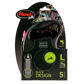 Flexi 5m Large Black Design wth Pink Tape Retractable Dog Lead