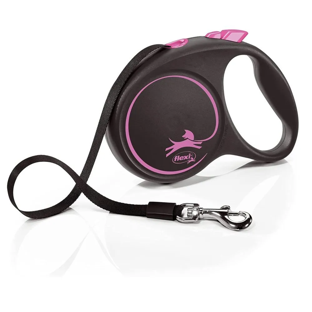 Flexi 5m Large Black Design wth Pink Tape Retractable Dog Lead