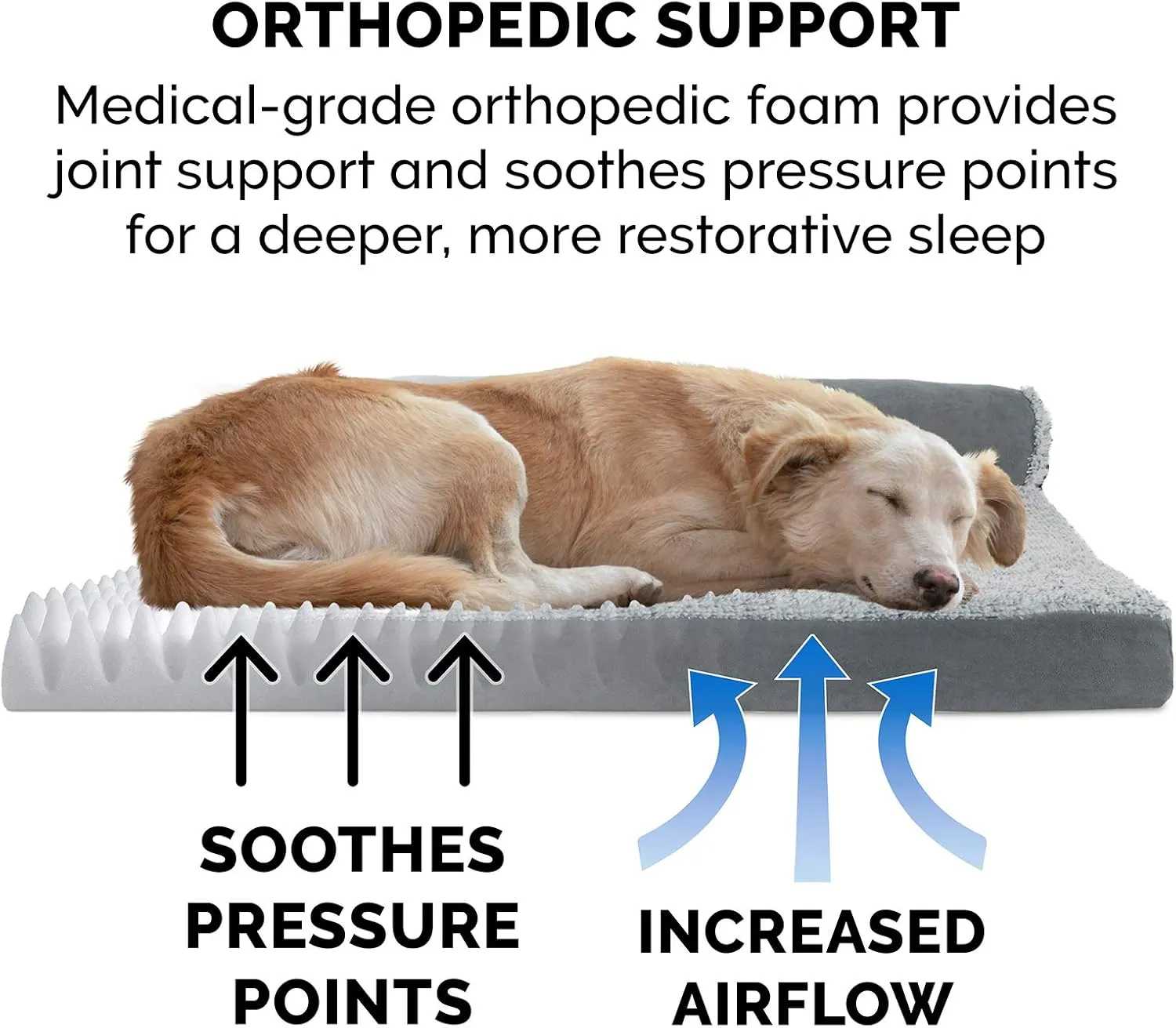Furhaven Orthopedic Dog Bed For LargeMedium Dogs TwoTone Plush Faux Fur And Suede L Shaped Chaise Stone Gray Large