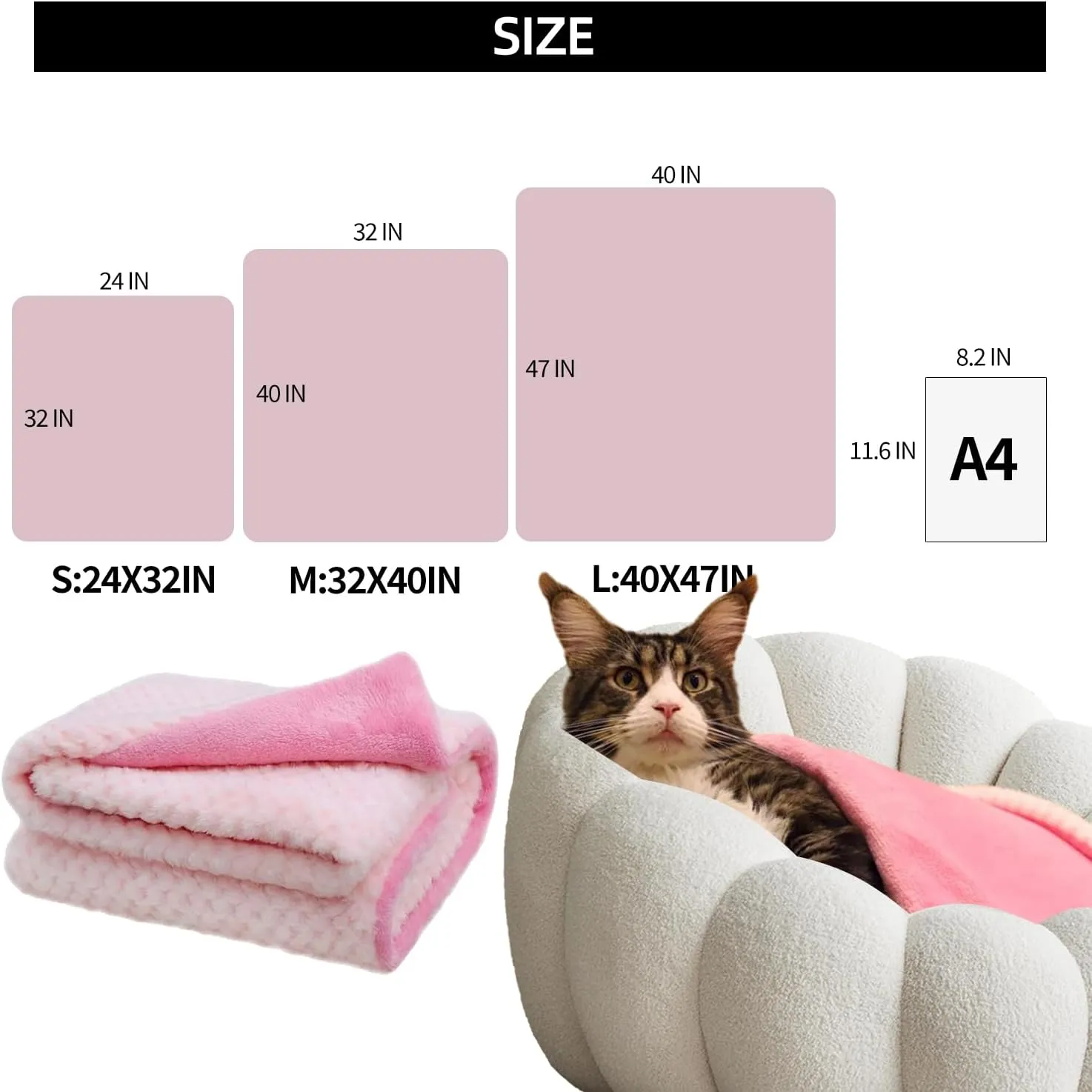 furrybaby Premium Fluffy Fleece Dog Blanket Soft and Warm Reversible Flannel Pet Blanket for Dogs 24x32inch Washable Indoor Cats Blankets for Cozy Comfy Nap(Pink)