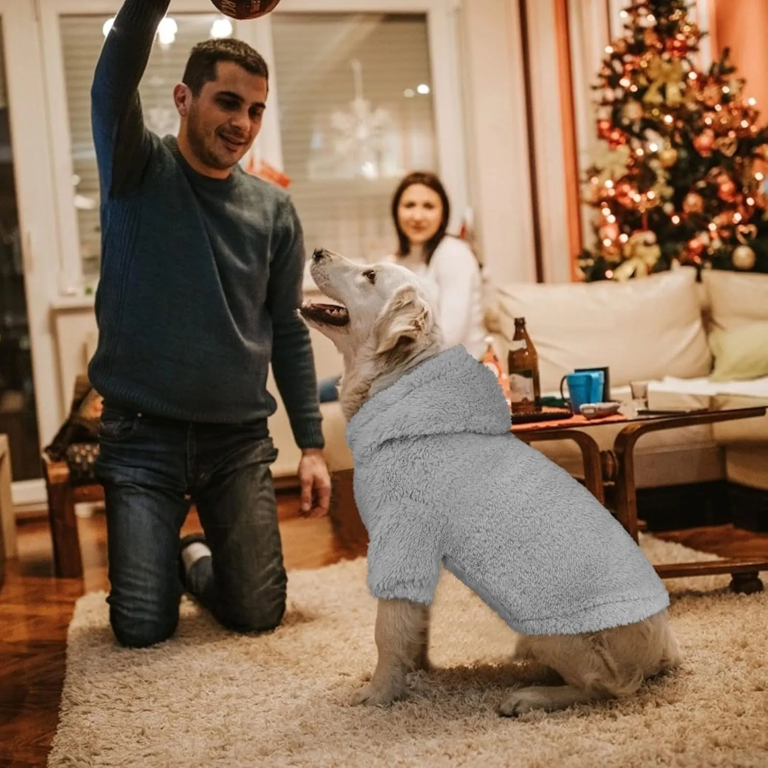 Fuzzy Dog Hoodie Dog Sweater Pet Clothes Warm Soft Coats Hooded Sweatshirt Fleece Pet Hoodies for Large Dogs Sweaters for Extra Large Dogs(Grey-XL)