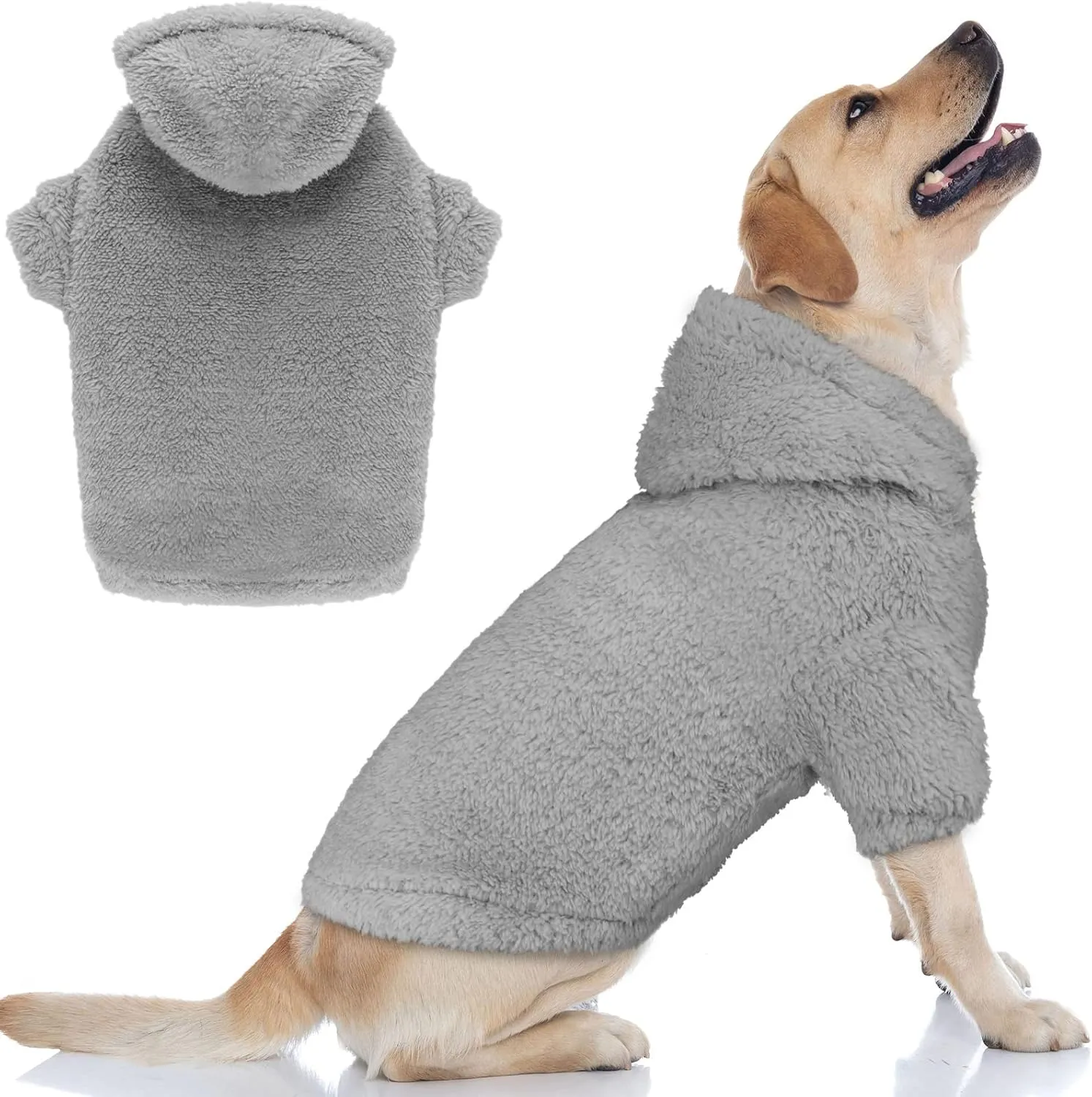 Fuzzy Dog Hoodie Dog Sweater Pet Clothes Warm Soft Coats Hooded Sweatshirt Fleece Pet Hoodies for Large Dogs Sweaters for Extra Large Dogs(Grey-XL)