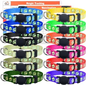 GAMUDA 12Pcs Reflective Puppy Collars, Soft Nylon Whelping Collars, Identification Collars Glow in The Dark, Adjustable Breakaway Litter Collars with 2 Record Keeping Charts