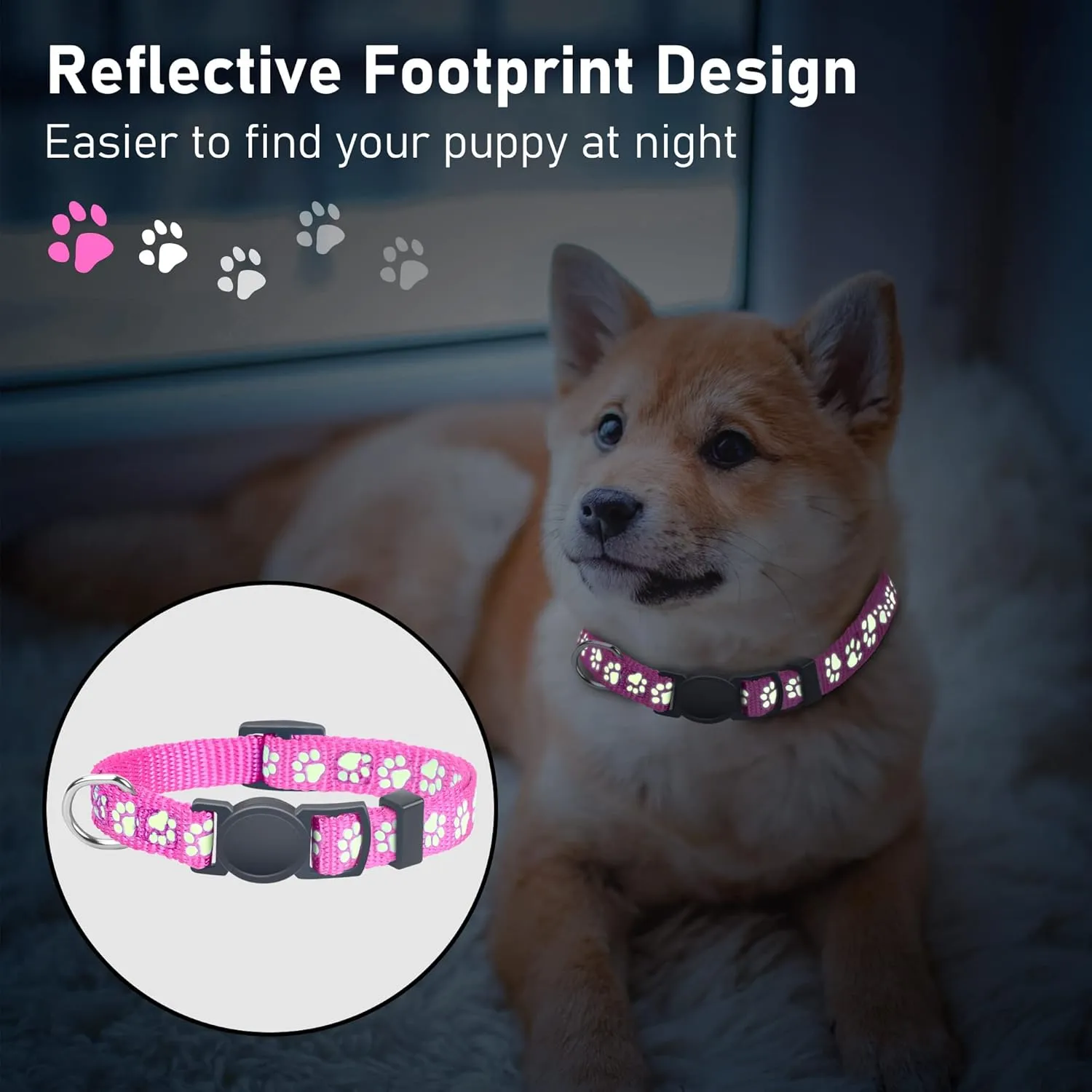 GAMUDA 12Pcs Reflective Puppy Collars, Soft Nylon Whelping Collars, Identification Collars Glow in The Dark, Adjustable Breakaway Litter Collars with 2 Record Keeping Charts