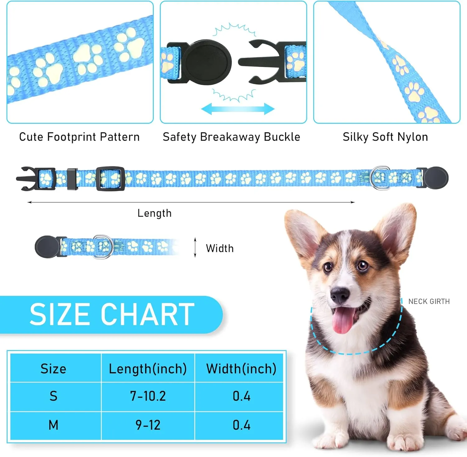 GAMUDA 12Pcs Reflective Puppy Collars, Soft Nylon Whelping Collars, Identification Collars Glow in The Dark, Adjustable Breakaway Litter Collars with 2 Record Keeping Charts