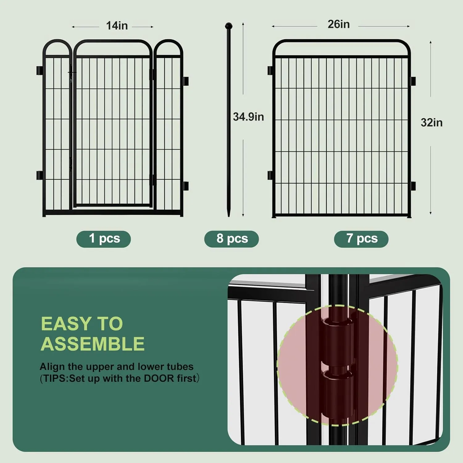 Gardner Pet Dog Playpens, 32" H 8 Panels Dog Pen Outdoor/Indoor Dog Fence Exercise Pen for Small/Medium/Large Dogs, Foldable Pet Play Yard Gate with Gravity Automatic Lock, Pet Playpen, Black