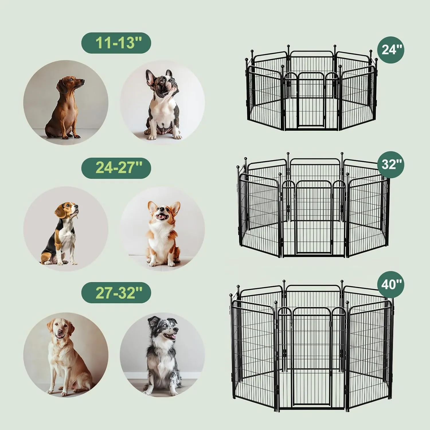 Gardner Pet Dog Playpens, 32" H 8 Panels Dog Pen Outdoor/Indoor Dog Fence Exercise Pen for Small/Medium/Large Dogs, Foldable Pet Play Yard Gate with Gravity Automatic Lock, Pet Playpen, Black