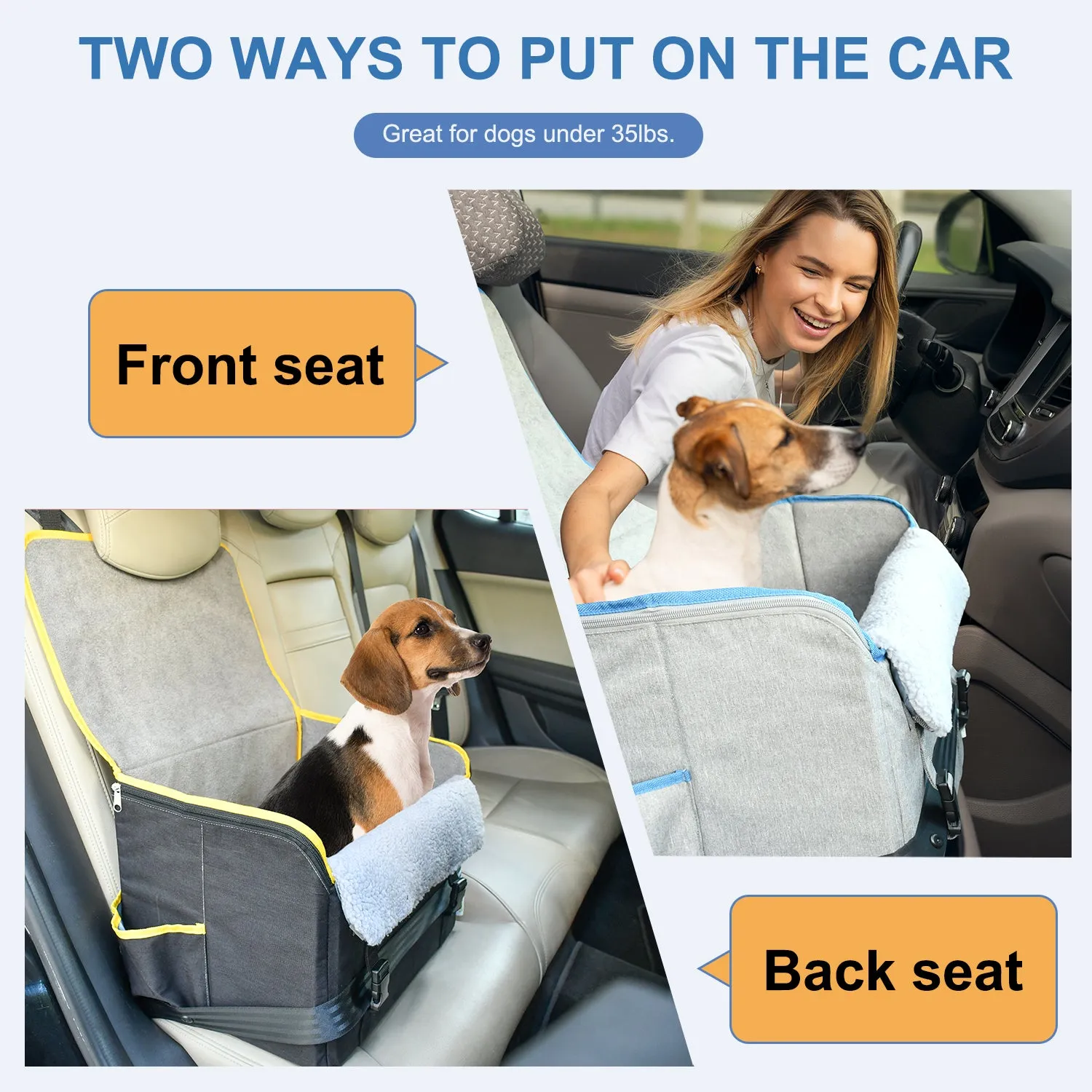 GOOPAWS Dog Car Seat for Small or Medium Dogs, Portable Dog Car Travel Bed with Clip-On Safety Leash, Briefcase Shape Waterproof Dog Booster Car Seat, Suitable for Pets Up to 25lbs, Black, 16''