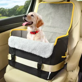 GOOPAWS Dog Car Seat for Small or Medium Dogs, Portable Dog Car Travel Bed with Clip-On Safety Leash, Briefcase Shape Waterproof Dog Booster Car Seat, Suitable for Pets Up to 25lbs, Black, 16''