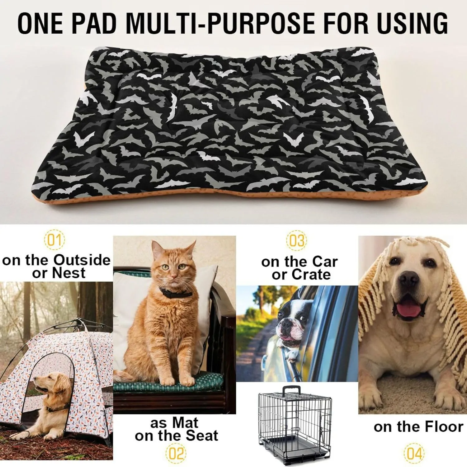 Halloween Bats Pet Bed Cute Dog Bed Mat Absorbing Non Slip Pad Pet Sleeping Mat for Small, Medium, and Large Dogs Puppy Cat 24 in x 18 in