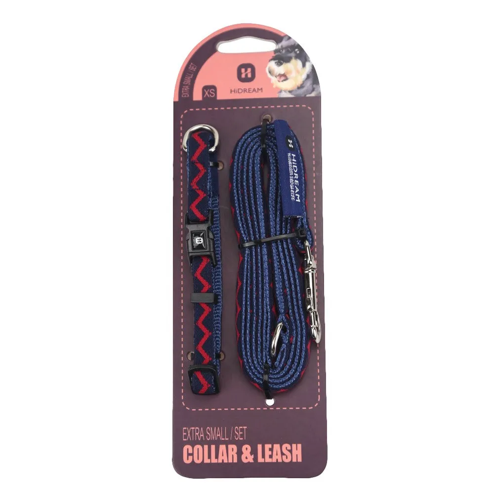 HiDREAM Rainbow Mini Dog Collar & Leash Set (Navy Blue)