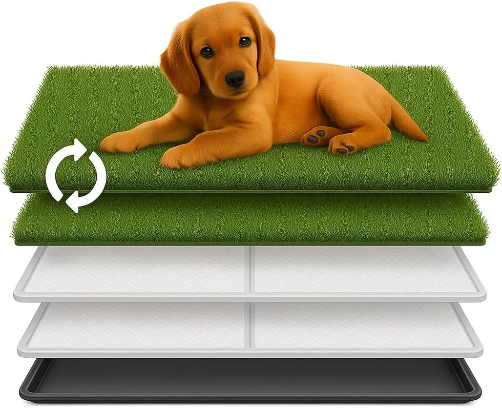 Indoor Potty Tray for Dogs  35 x 22.5 in Grass Dog Pee Pad with Tray & 2 Pee Pads  Puppy Grass Potty Patch, Reusable Grass Pee Pads for Dogs, Large Artificial Fresh Patch for Dog Potty Training
