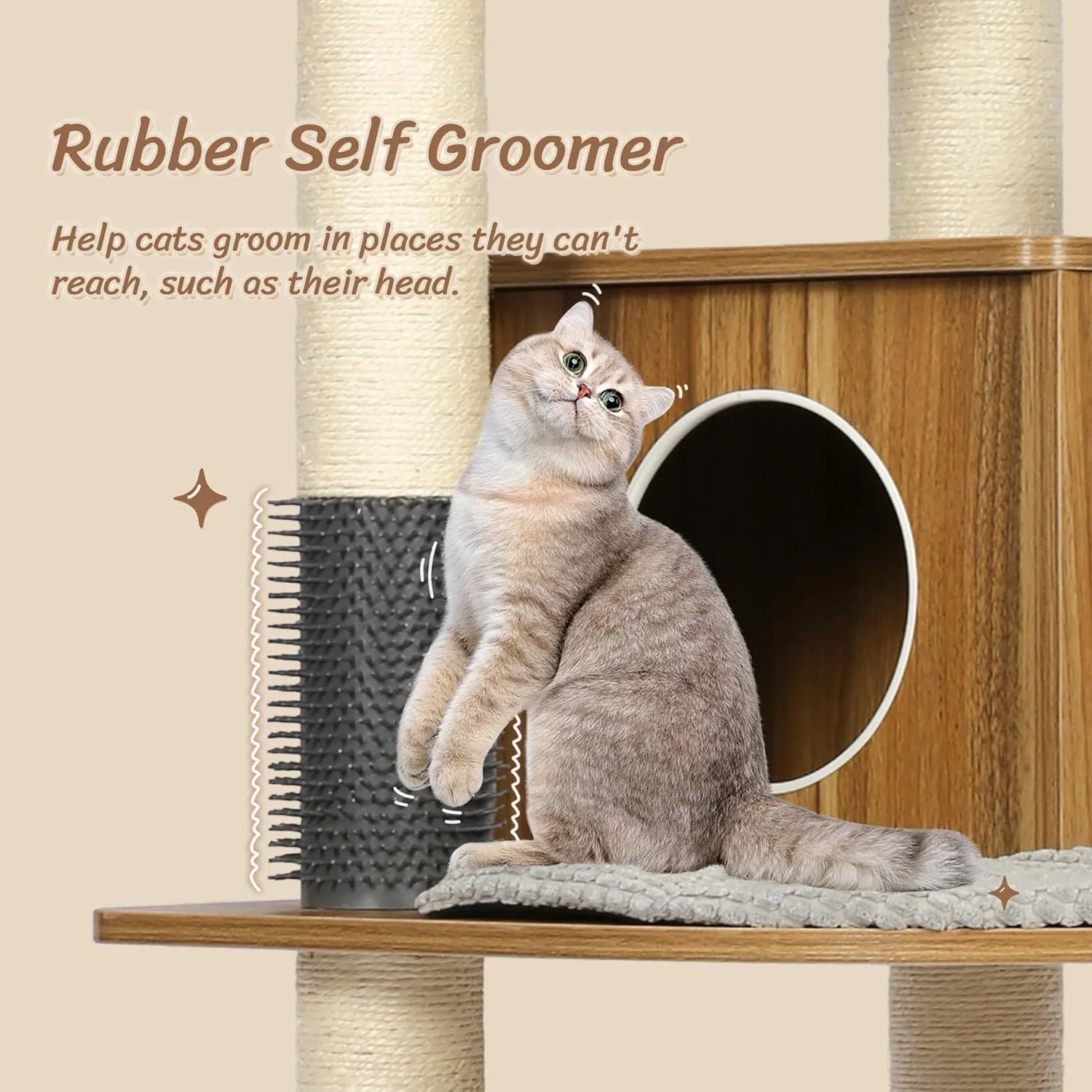 KAMABOKO Tall Wood Cat Tree, 69 Large Cat Tower Multi-Level Platforms with Sisal Scratching Posts, Cat Tree for Large Cats 20 lbs Heavy Duty, Cat Condo Furniture for Active Cats