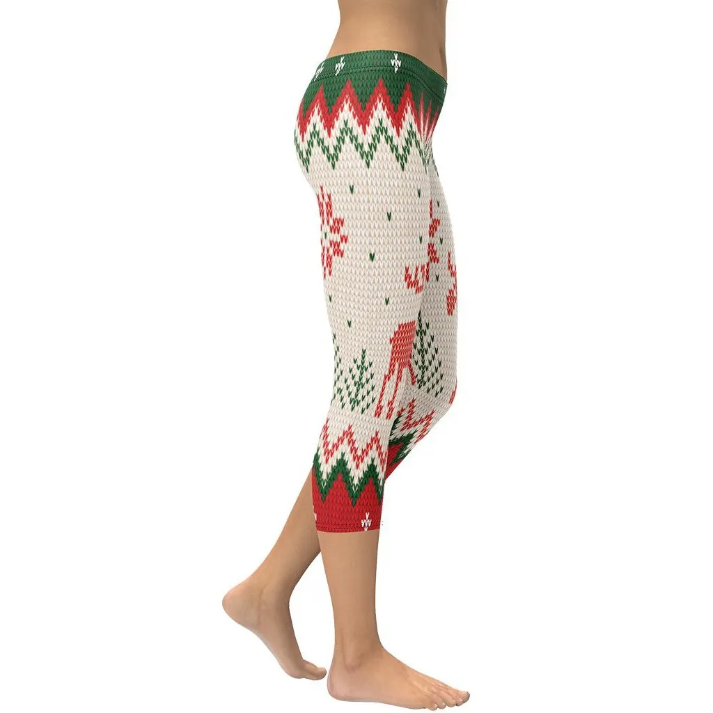 Knitted Print Ugly Christmas Capris