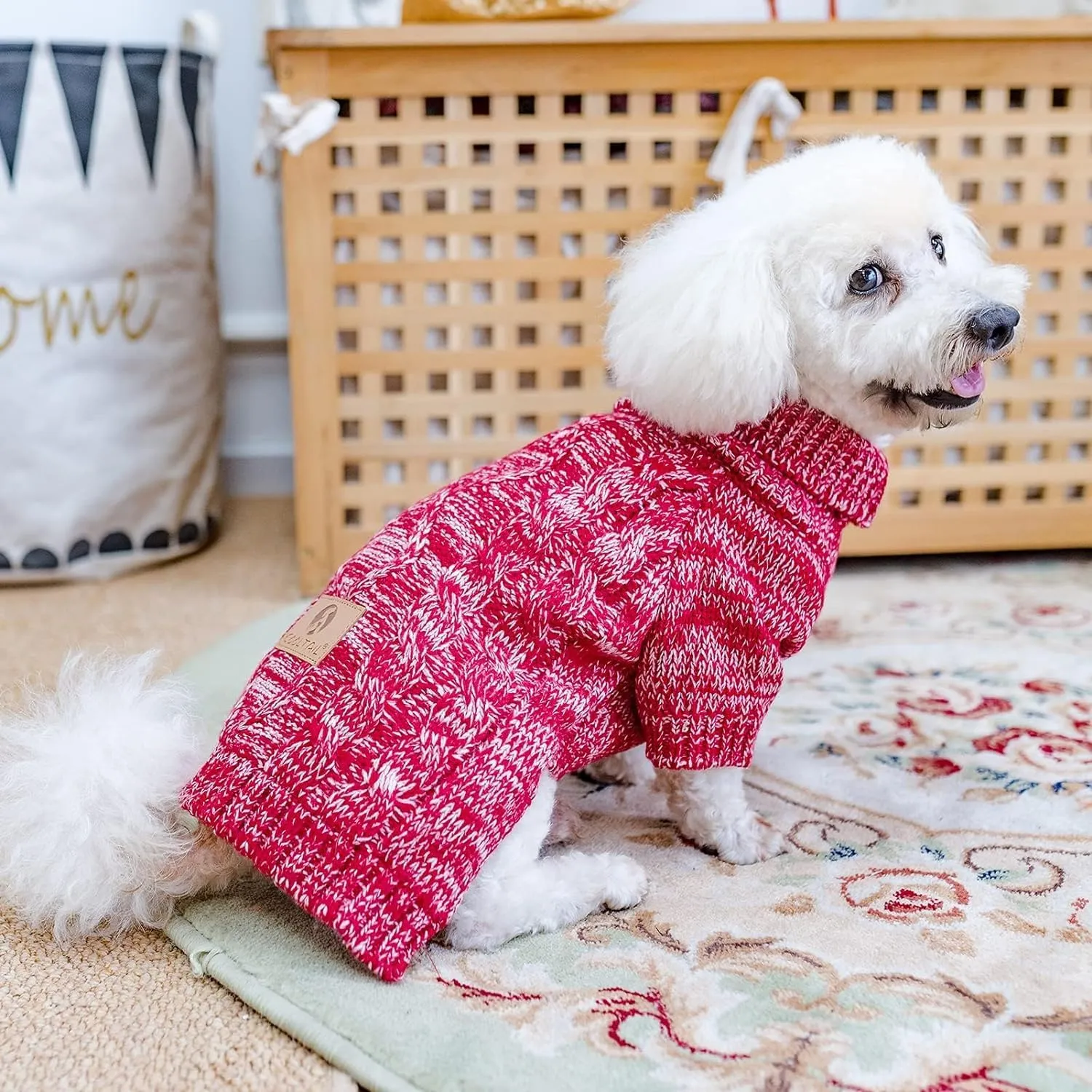 KOOLTAIL Knit Turtleneck Dog Sweater for Small Medium Large Dogs, Warm Puppy Clothes for Fall Winter, Cozy Sweatshirts Dog Coats for Cold Weather, Christmas Pullover Pet Jumper for Puppy Cats Red M