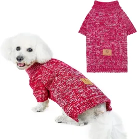 KOOLTAIL Knit Turtleneck Dog Sweater for Small Medium Large Dogs, Warm Puppy Clothes for Fall Winter, Cozy Sweatshirts Dog Coats for Cold Weather, Christmas Pullover Pet Jumper for Puppy Cats Red M