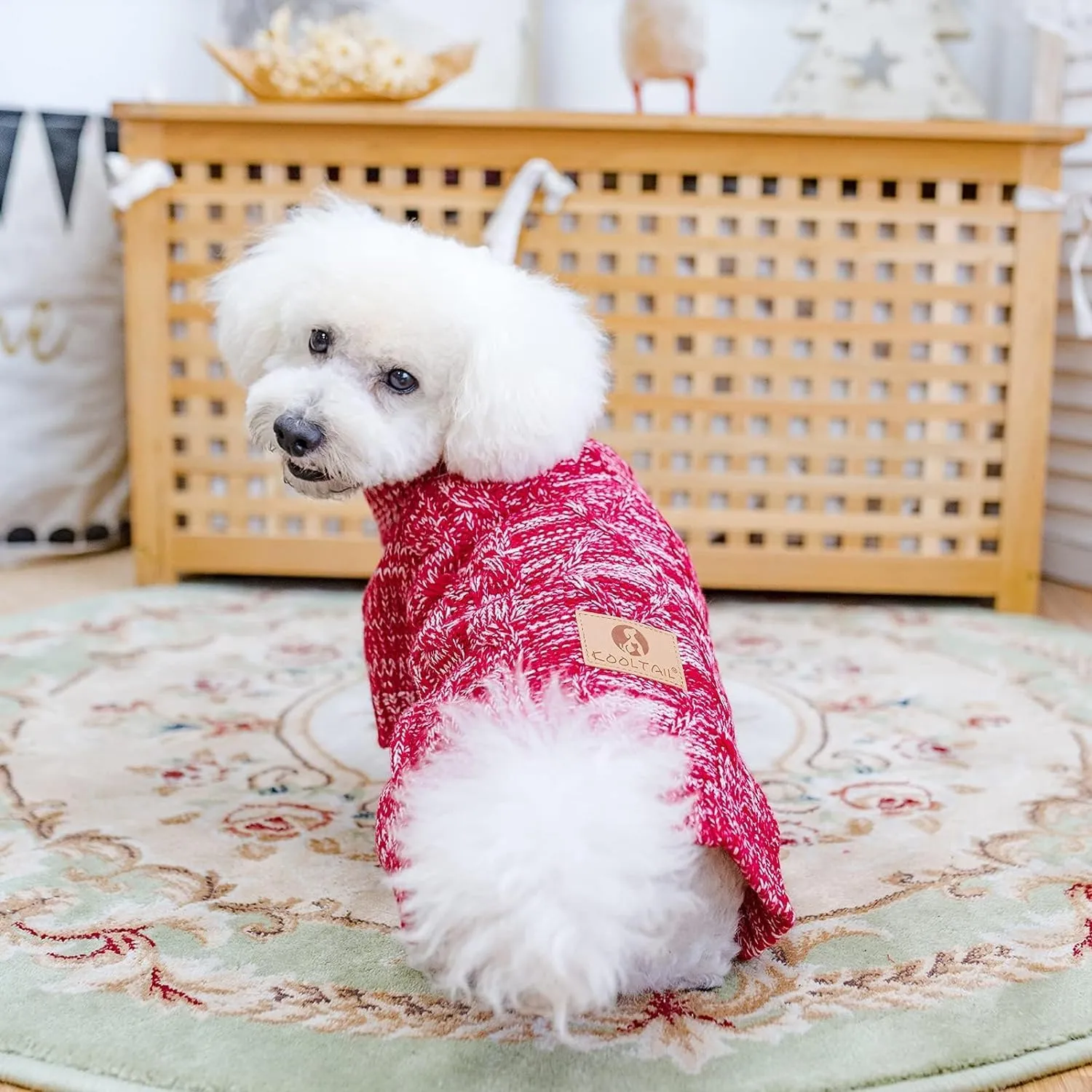 KOOLTAIL Knit Turtleneck Dog Sweater for Small Medium Large Dogs, Warm Puppy Clothes for Fall Winter, Cozy Sweatshirts Dog Coats for Cold Weather, Christmas Pullover Pet Jumper for Puppy Cats Red M