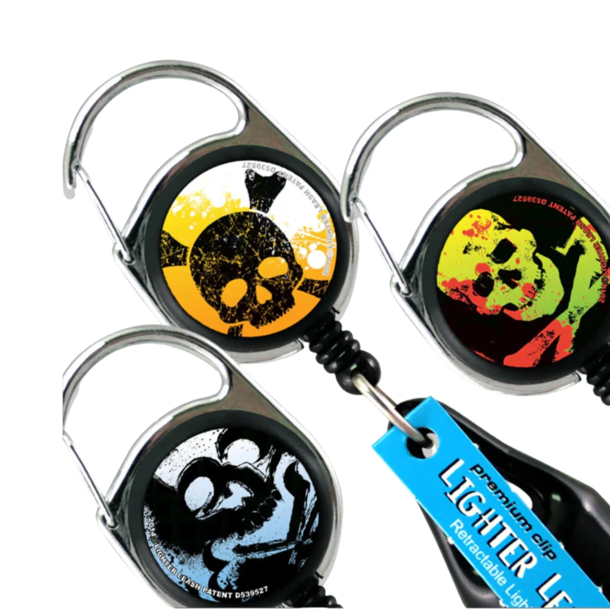Lighter Leash Retractable Lighter Holder -Skull Series - Standard Size - 3PK