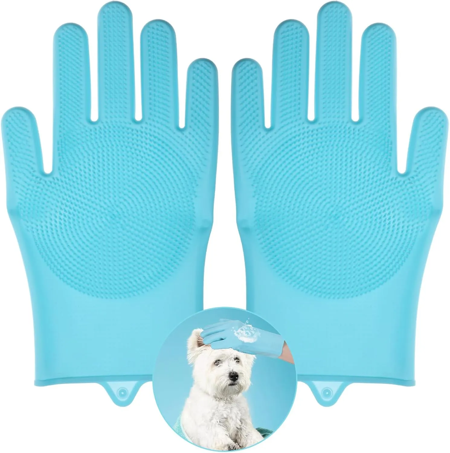 Lusofie Pet Grooming Gloves, Dog Washing Gloves with High-Density Teeth, Heat Resistant Silicone Pet Washing Glove with Five Finger Design to Bathing and Massage for Dogs and Cats -1 Pair (Blue)