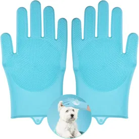Lusofie Pet Grooming Gloves, Dog Washing Gloves with High-Density Teeth, Heat Resistant Silicone Pet Washing Glove with Five Finger Design to Bathing and Massage for Dogs and Cats -1 Pair (Blue)