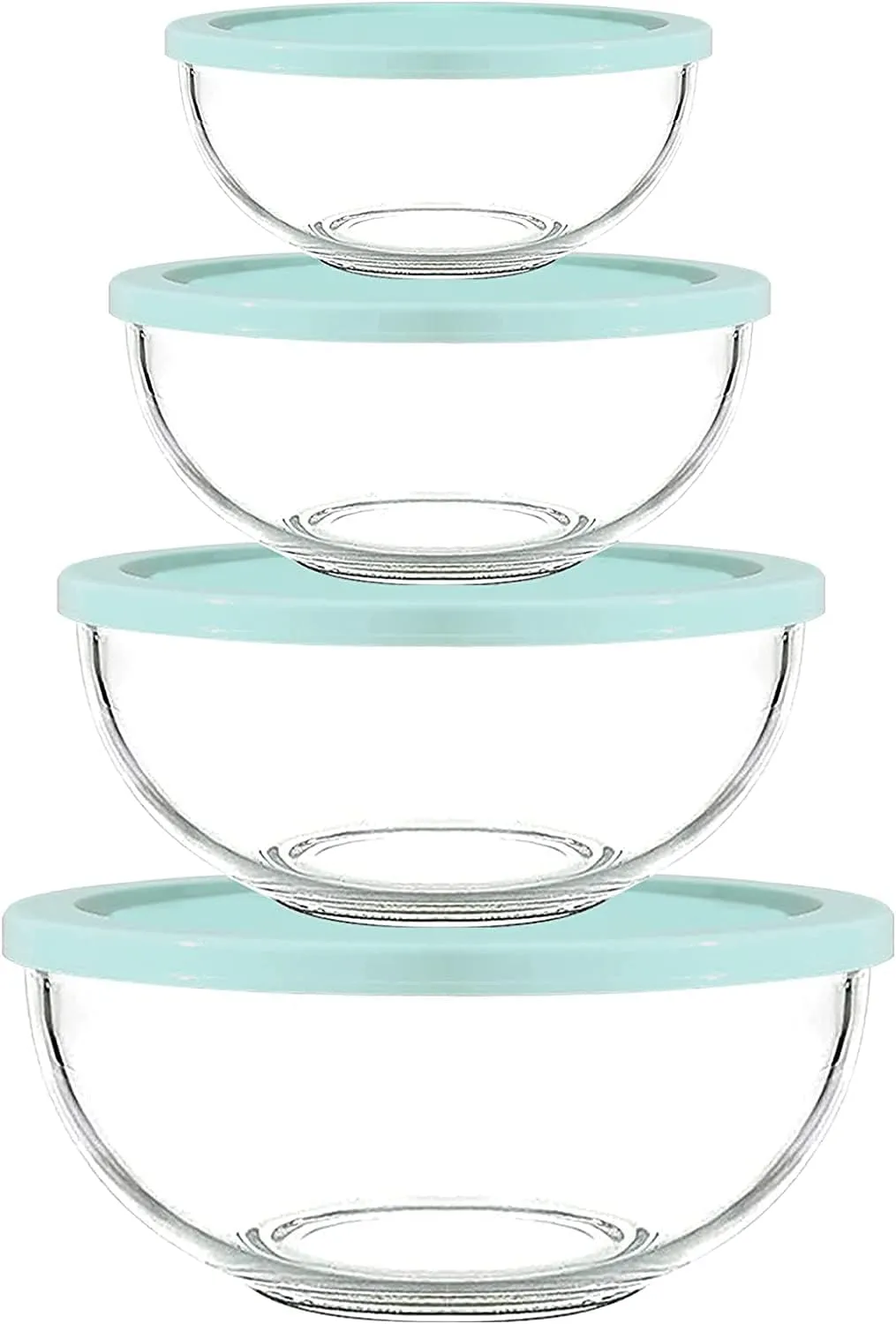 Luvan Borosilicate Clear Glass Mixing Bowls with Lids Set of 4 (0.53qt, 1.1qt, 2.1qt, 3.7qt), Space Saving Nesting Bowls Large Kitchen Salad Bowls for Meal Preping,Baking,Mixing,Dishwasher Safe