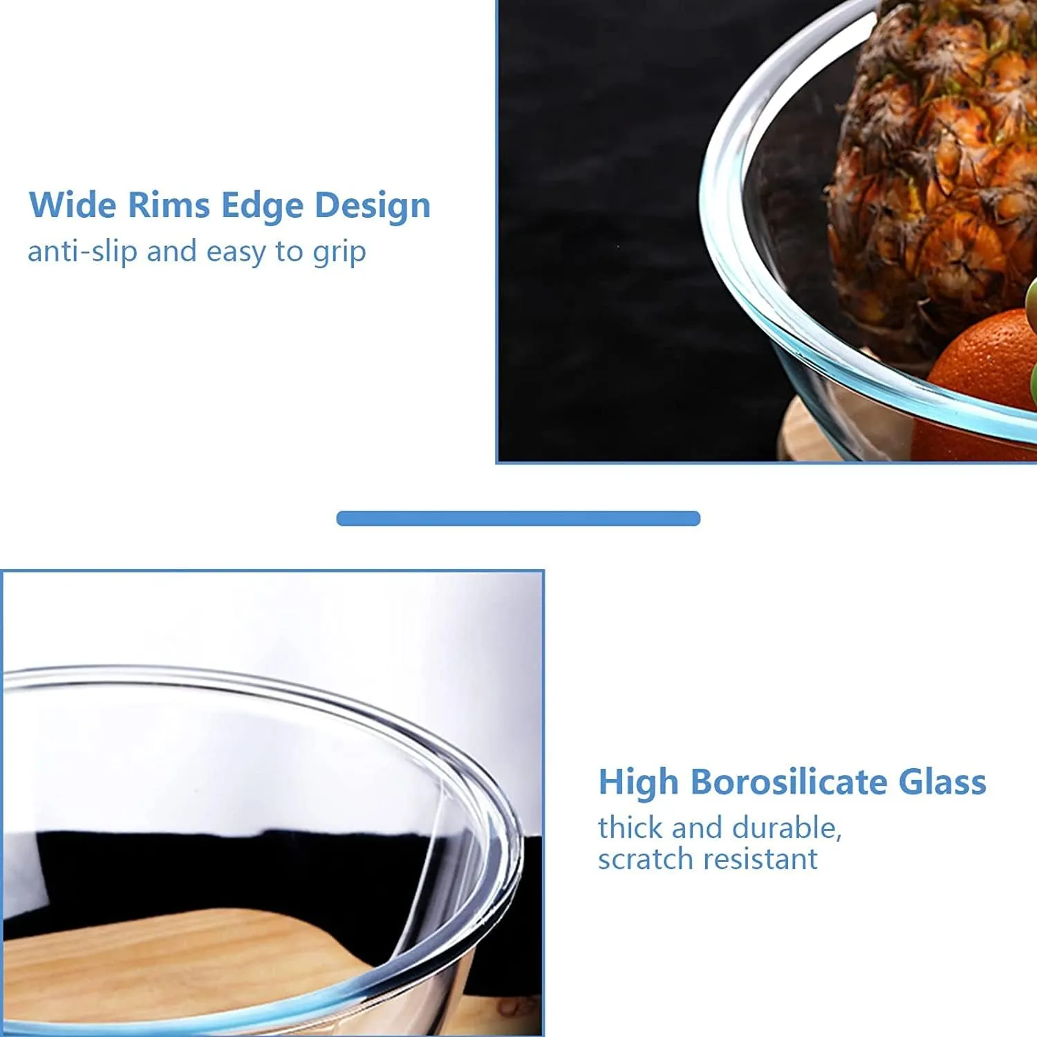 Luvan Borosilicate Clear Glass Mixing Bowls with Lids Set of 4 (0.53qt, 1.1qt, 2.1qt, 3.7qt), Space Saving Nesting Bowls Large Kitchen Salad Bowls for Meal Preping,Baking,Mixing,Dishwasher Safe