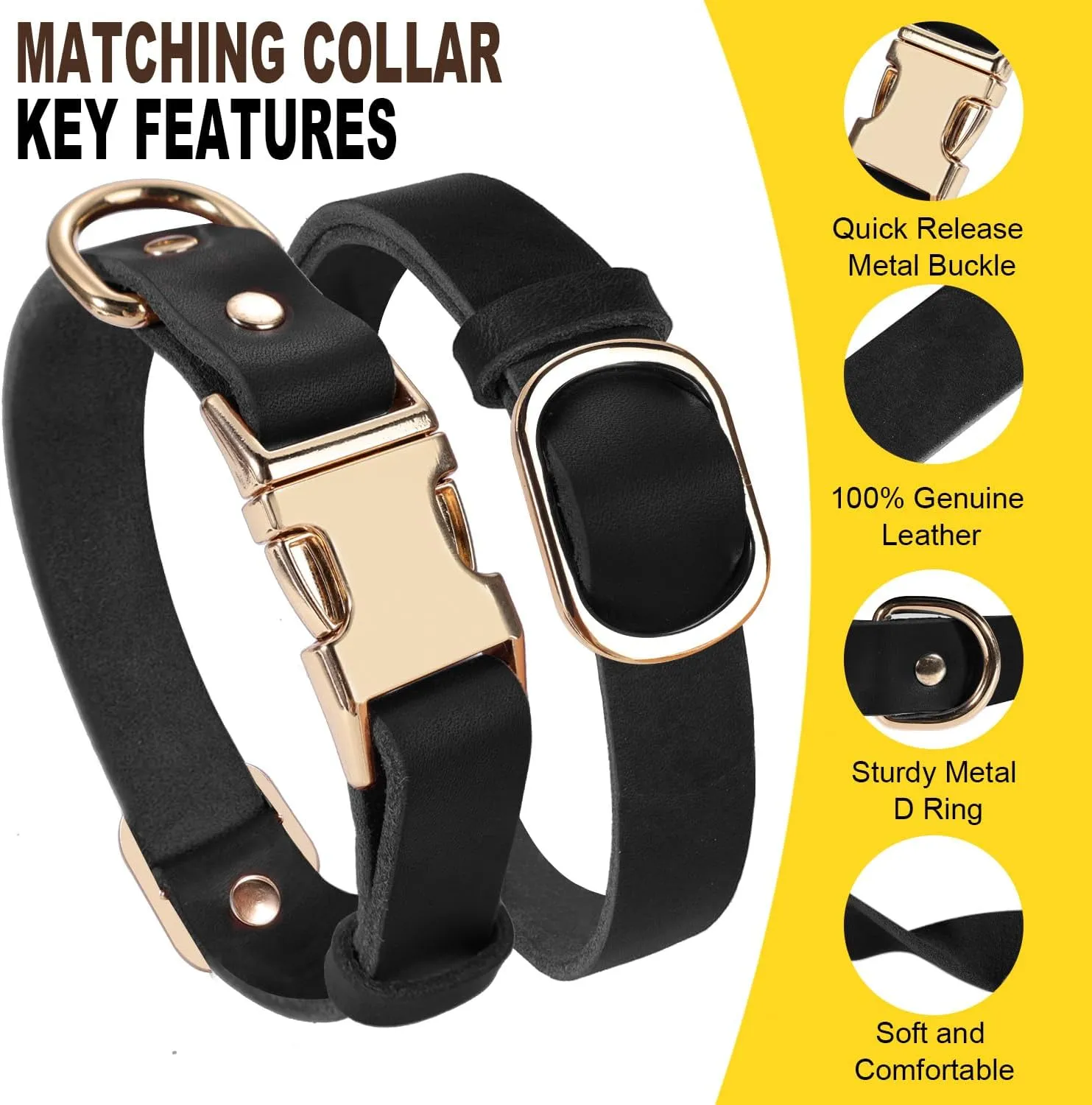 LWBMG 5FT Leather Dog Collar and Leash Set, Heavy Duty Dog Leash and Collar with Metal Buckle,Adjustable Pet Collar and Lead, Soft Pet Leash and Collar Set for Small Medium Large Dogs Black