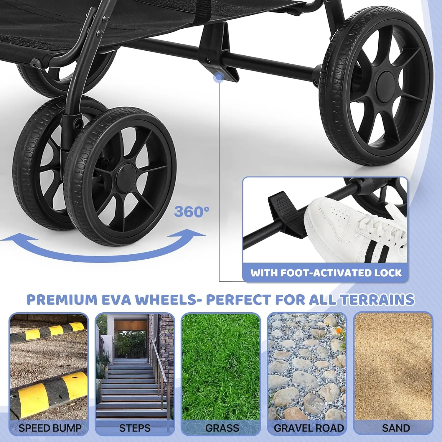 Magshion 4 Wheels Pet Stroller for Medium Dogs up to 45lbs, Foldable Travel Jogger w/Detachable Carrier, Breathable Mesh, Storage Pocket, Navy Blue Soft Dog Crate