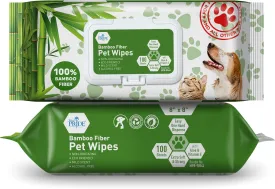 MED PRIDE Dog Wipes for Paws and Butt, Bamboo Fiber Cleaning Wipes with Aloe Vera & Vitamin E, Biodegradable, Hypoallergenic, XL 8 X 8 Inches, Pack of 100