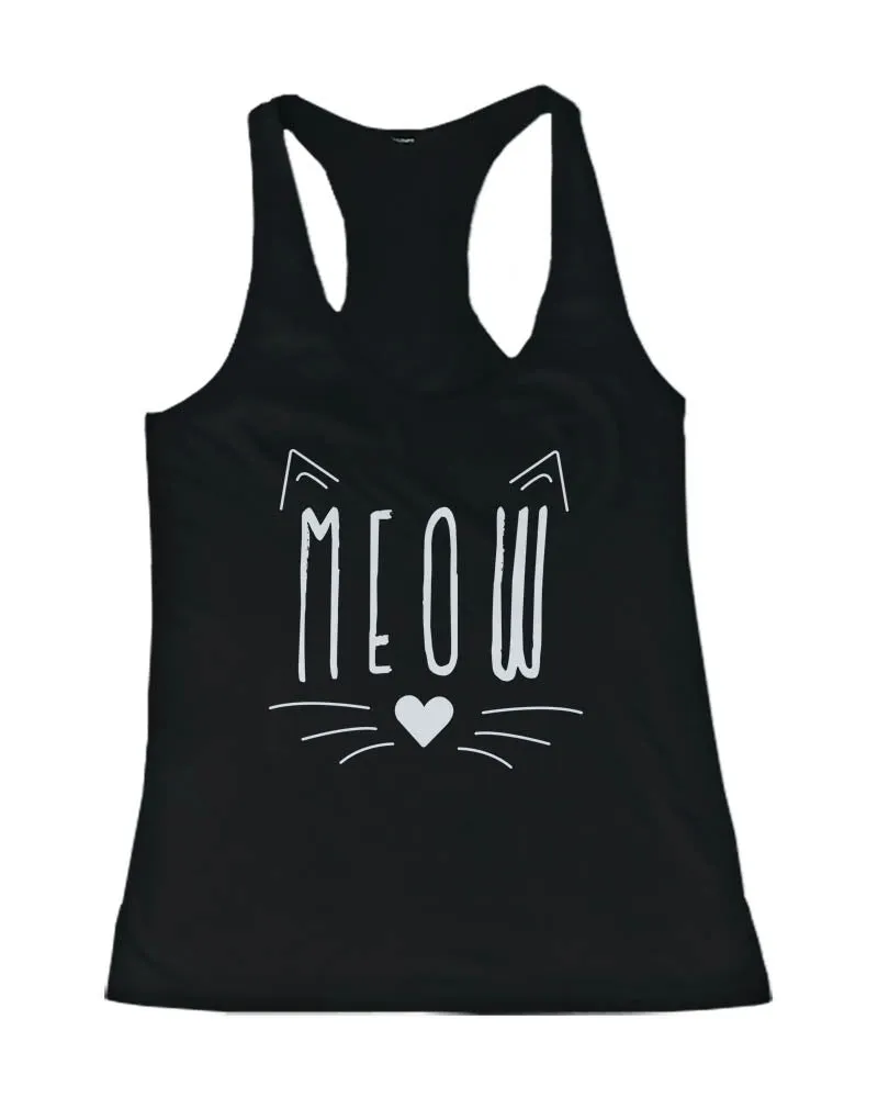 Meow Cute Kitty face Women’s Tank Top Black Sleeveless Tanks for Cat Lovers