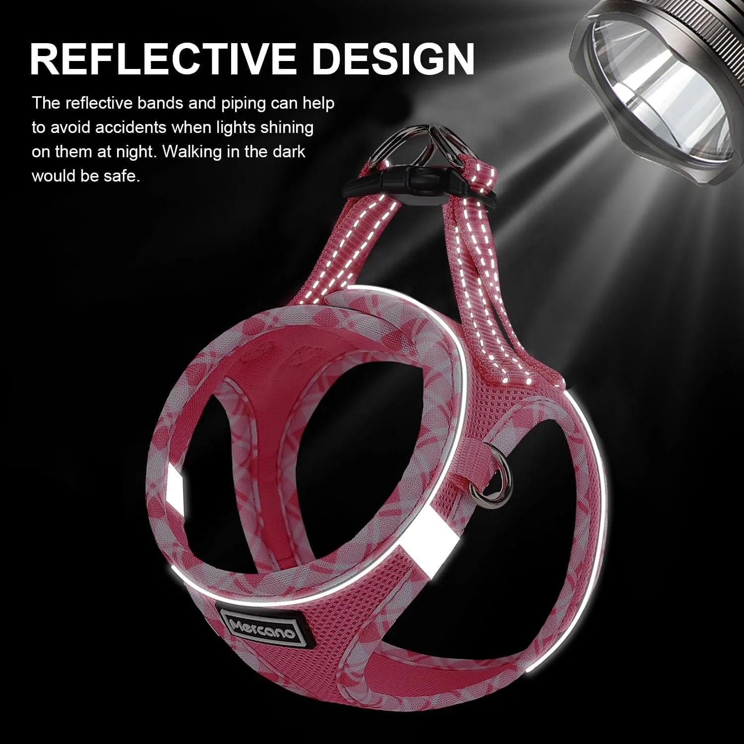 Mercano Soft Mesh Dog Harness and Leash Set, No-Chock Step-in Reflective Breathable Lightweight Easy Walk Vest Harnesses with Safety Buckle for Small Dogs, Cats (S, Fuchsia)