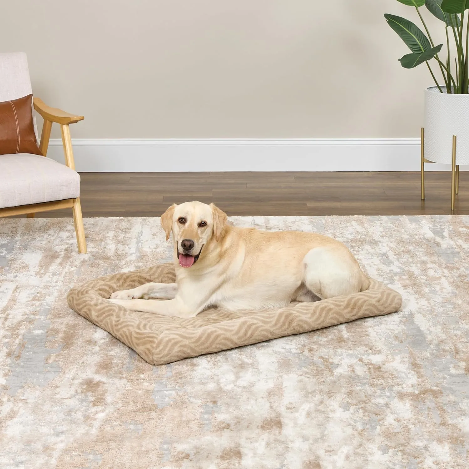 MidWest Homes for Pets QuiteTime Deluxe Wave Bolster Bed for Large Dogs; Easily Machine Wash and Dry; Tan; 42"; 40242-WVTN