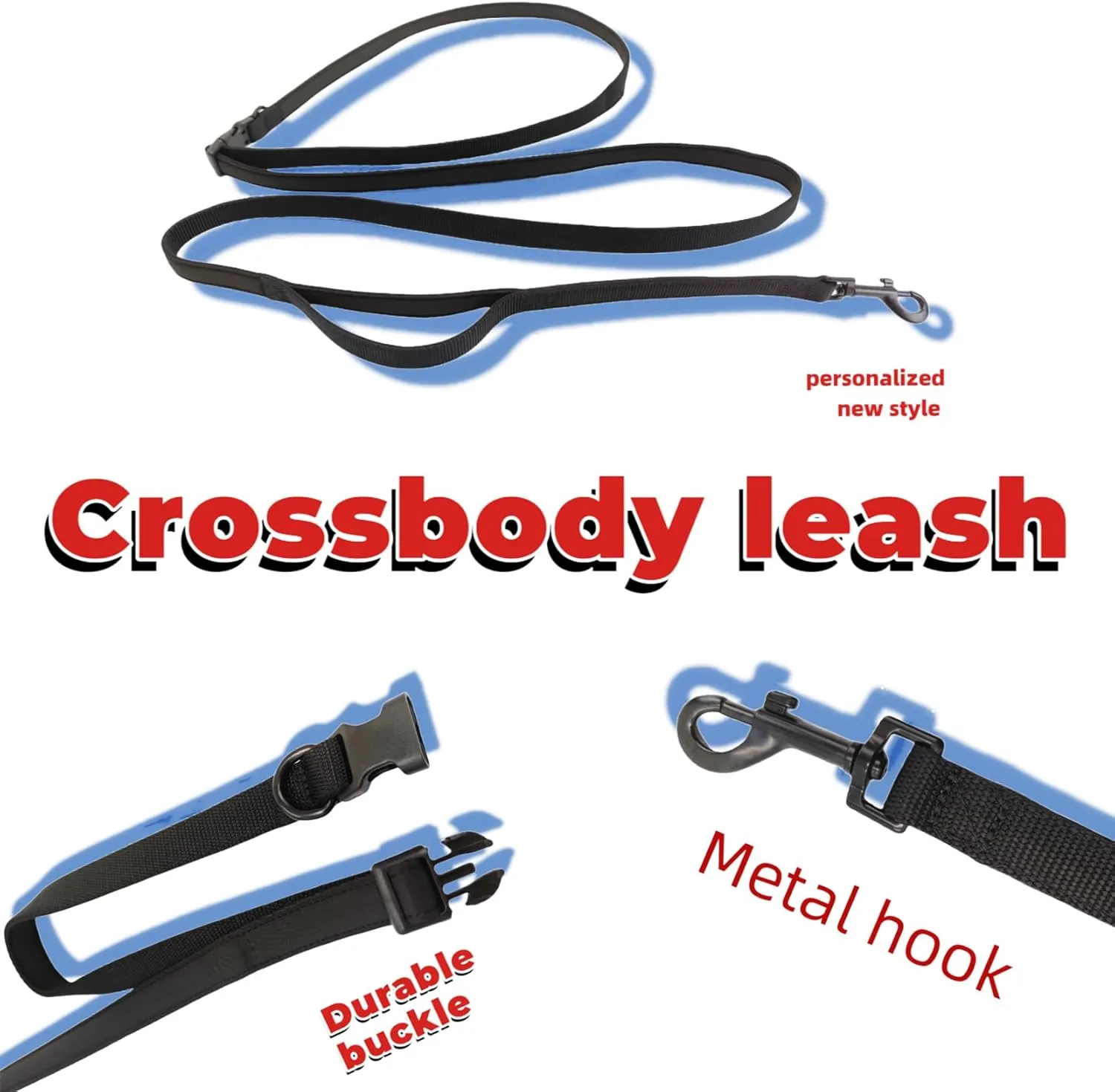 Multifunctional Dog Leash with Extra Handle -4 in 1 Hands-Free Adjustable Dog Leash for Jogging, Walking, Running - Fits Small and Medium-Sized Dogs (Black, M)