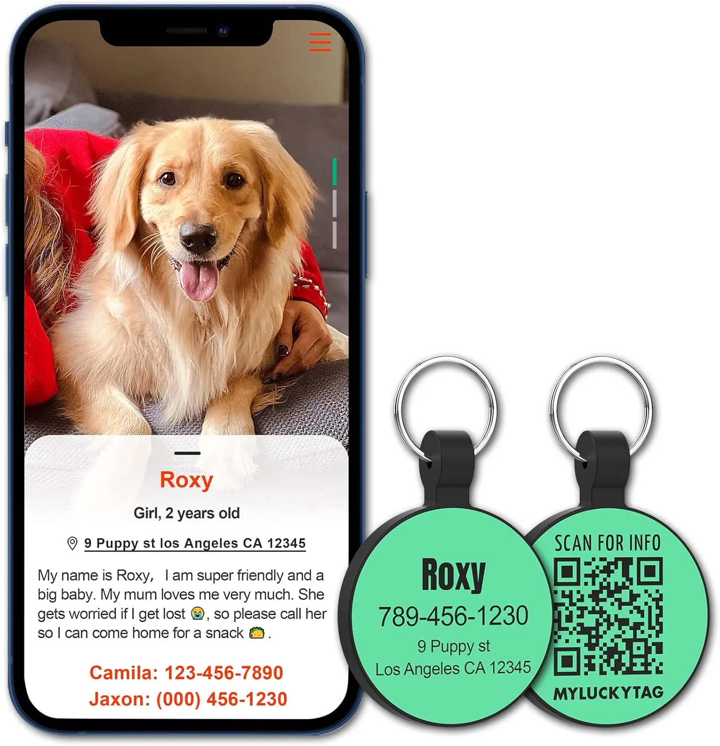 MYLUCKYTAG Personalized Pet ID Tags Dog Tags - Silent Silicone QR Code ID Tags - Pet Online Profile - Send Pet Location Alert Email When Scanning, 1.18 inch