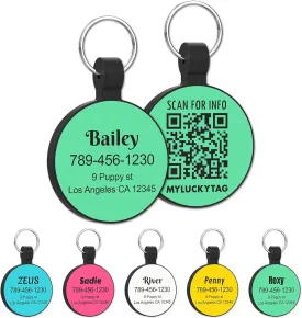 MYLUCKYTAG Personalized Pet ID Tags Dog Tags - Silent Silicone QR Code ID Tags - Pet Online Profile - Send Pet Location Alert Email When Scanning, 1.18 inch