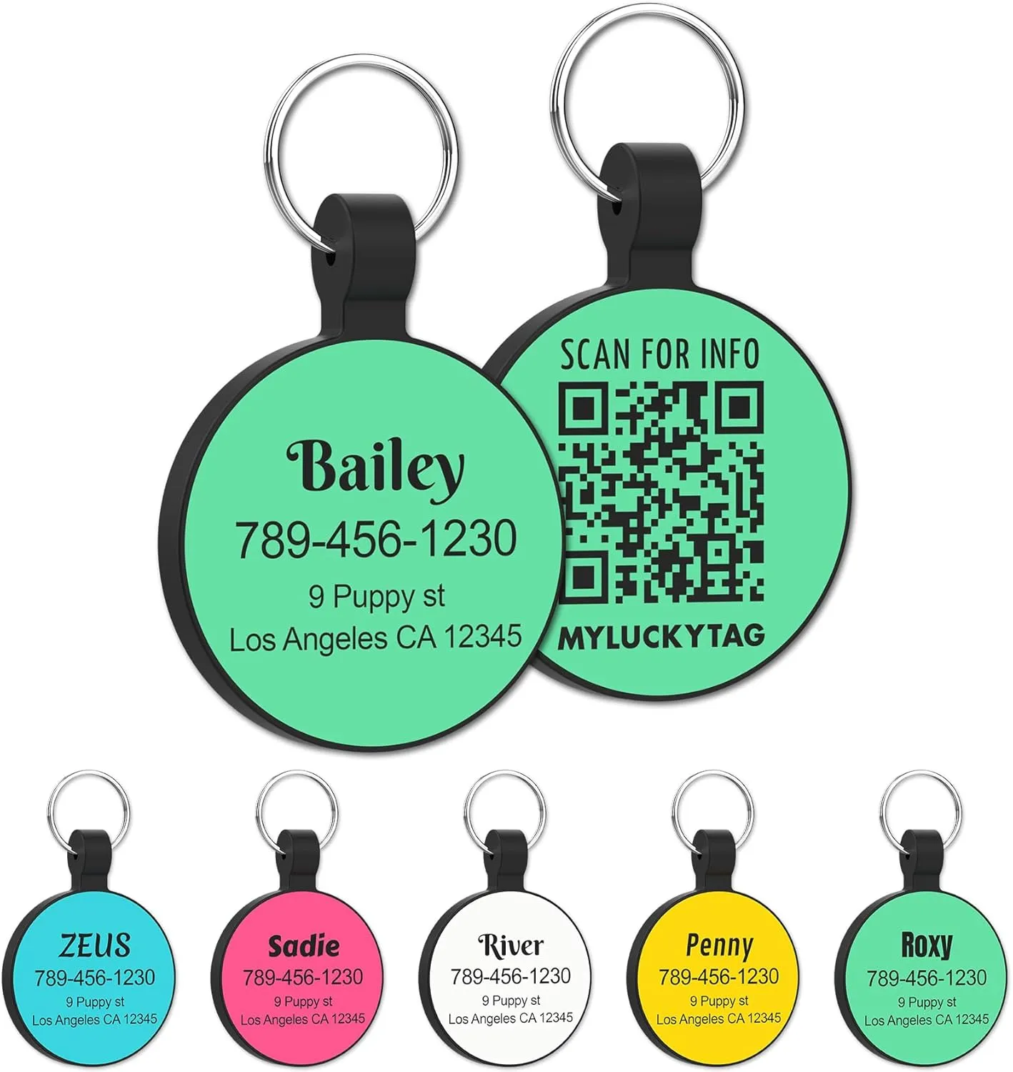 MYLUCKYTAG Personalized Pet ID Tags Dog Tags - Silent Silicone QR Code ID Tags - Pet Online Profile - Send Pet Location Alert Email When Scanning, 1.18 inch