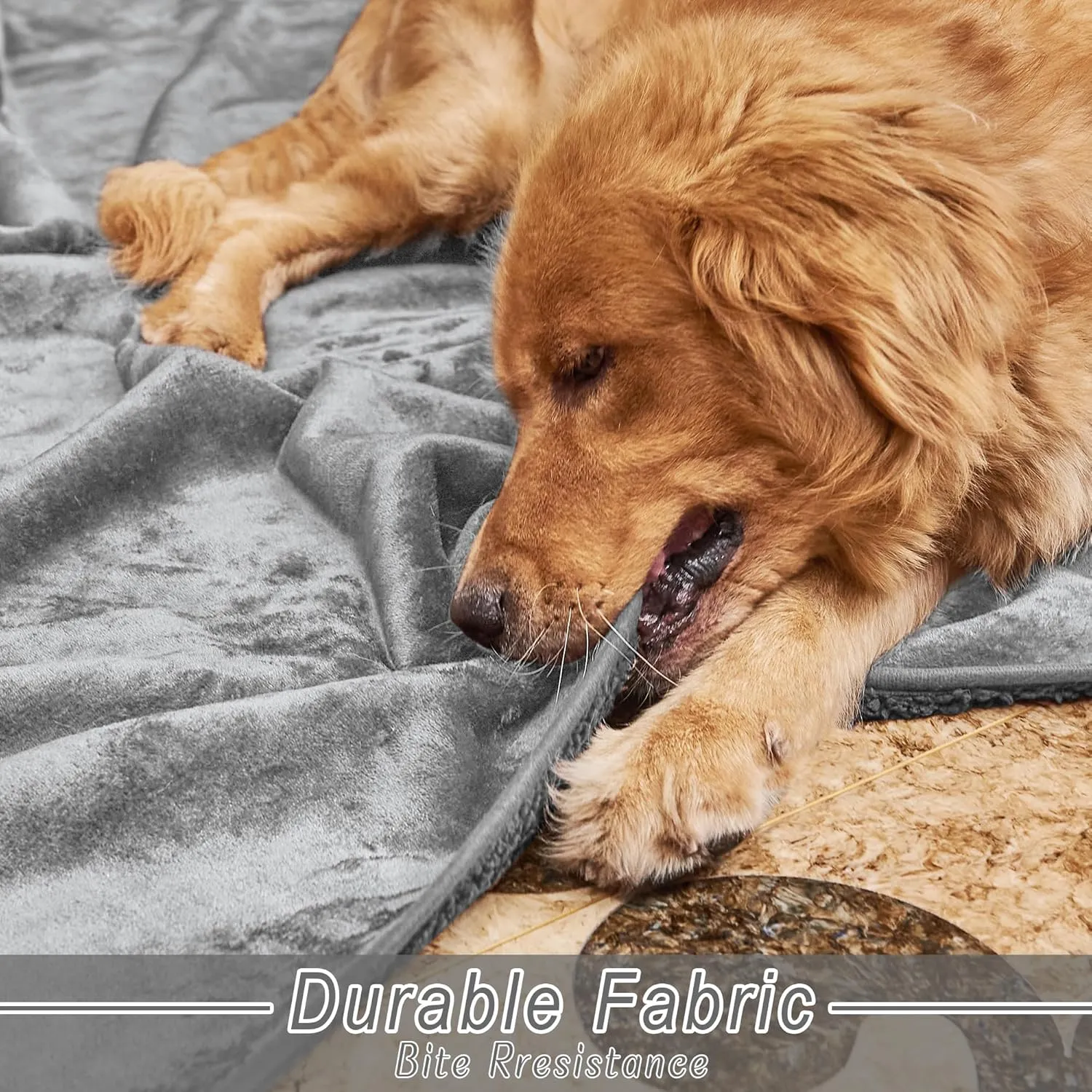 NICETOWN Waterproof Dog Blanket Bed Cover Sherpla Fleece Cozy Plush Bed Large Dog Blanket for Couch Sofa Floor Protecting, Pet Day for Present, 50" W x 60" L, Light Grey